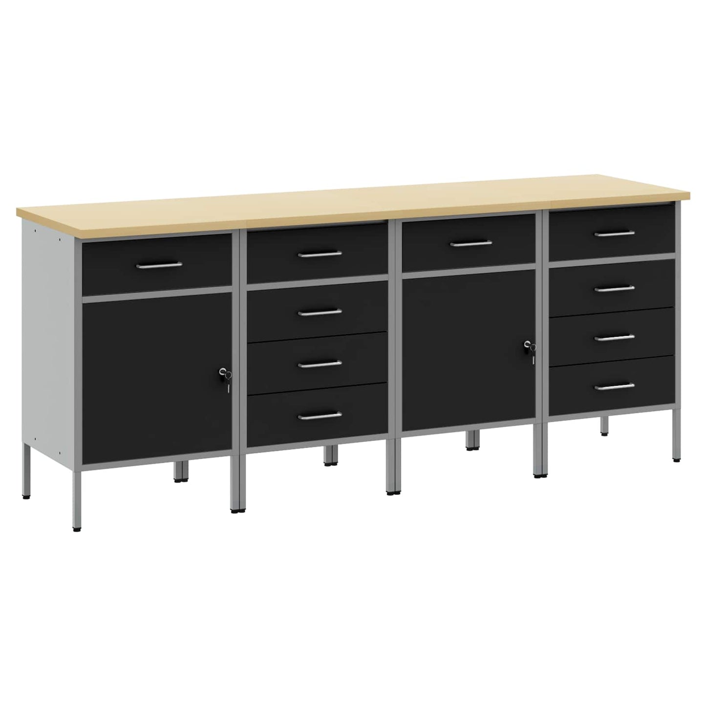 JUNG Vida Werkbank mit Schubladen 4 pcs Schwarz und Grau 200 x 55 x 85 cm