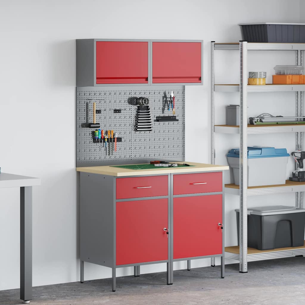 JUNG Vida Arbeitsschrankset mit Schubladen mit Regal 6 pcs Rot