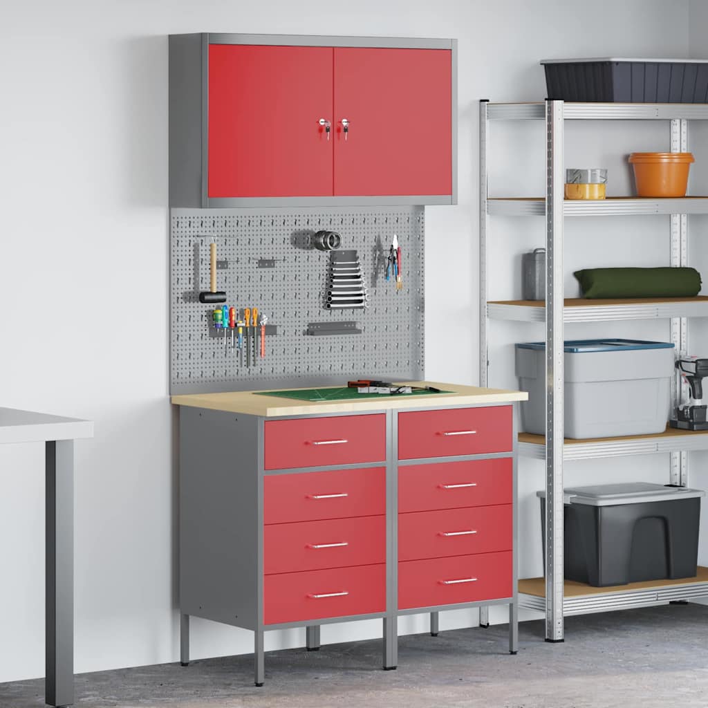 JUNG Vida Werkbank mit Schubladen 5 pcs Rot Ingenieure Holz und Stahl