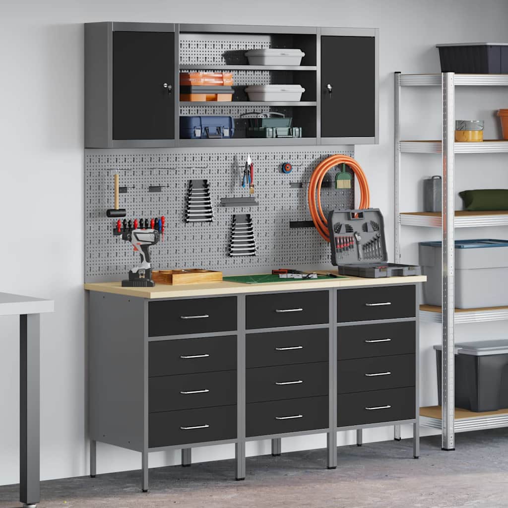 JUNG Vida Werkbank mit Schubladen 7 pcs Schwarz Ingenieure Holz und Stahl