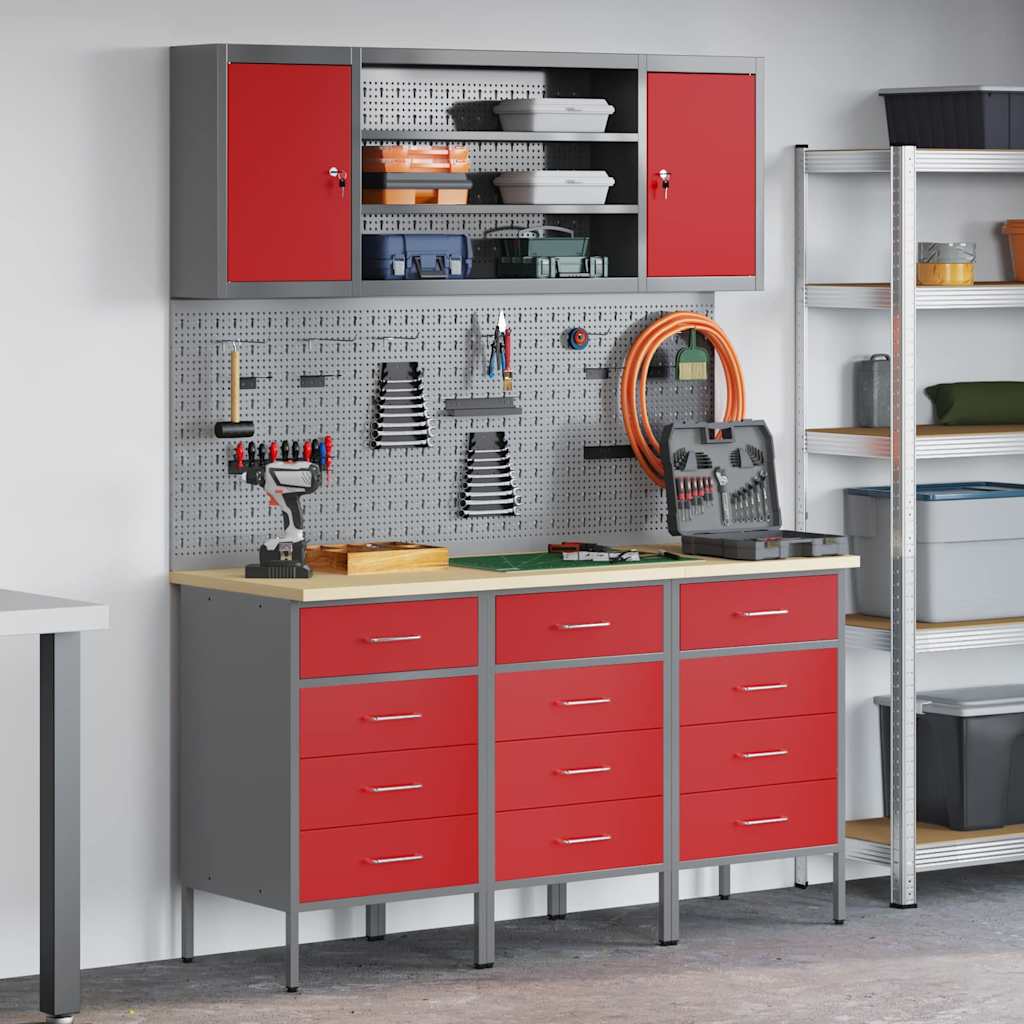 JUNG Vida Werkbank mit Schubladen 7 pcs Rot Ingenieure Holz und Stahl