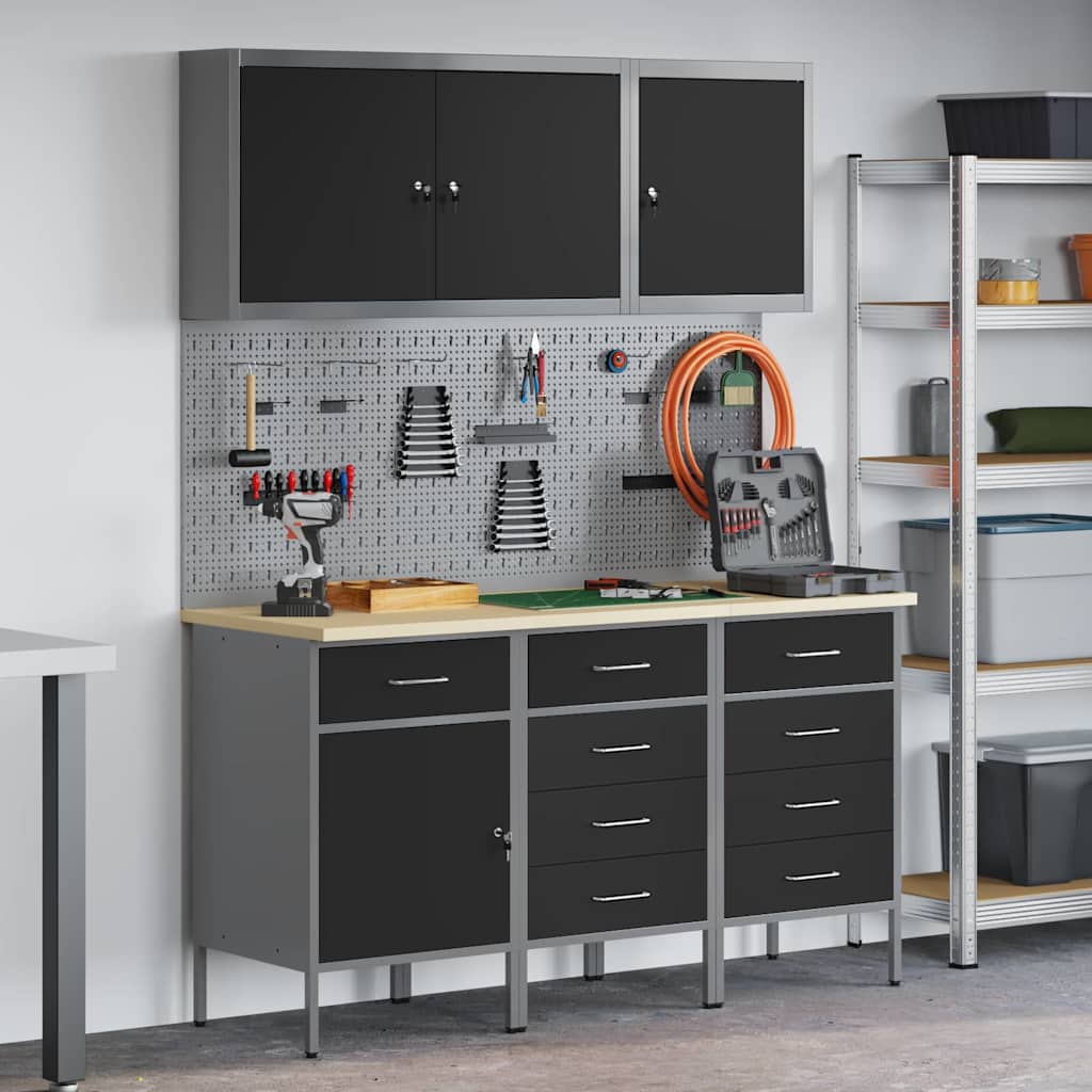 JUNG Vida Werkbank mit Schubladen 8 pcs Schwarz Ingenieure Holz und Stahl