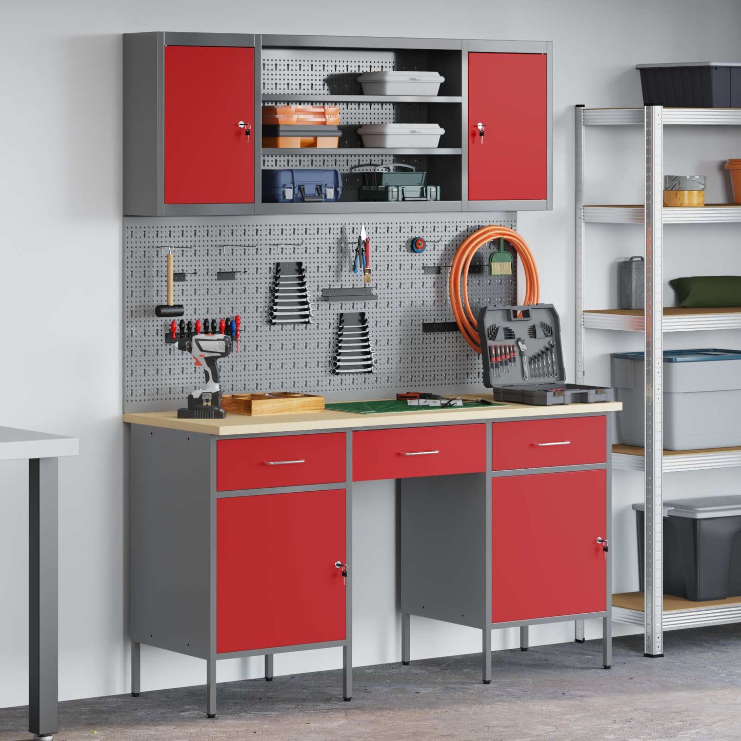 JUNG Vida Werkbank mit Schubladen 10 pcs Rot Ingenieure Holz und Stahl