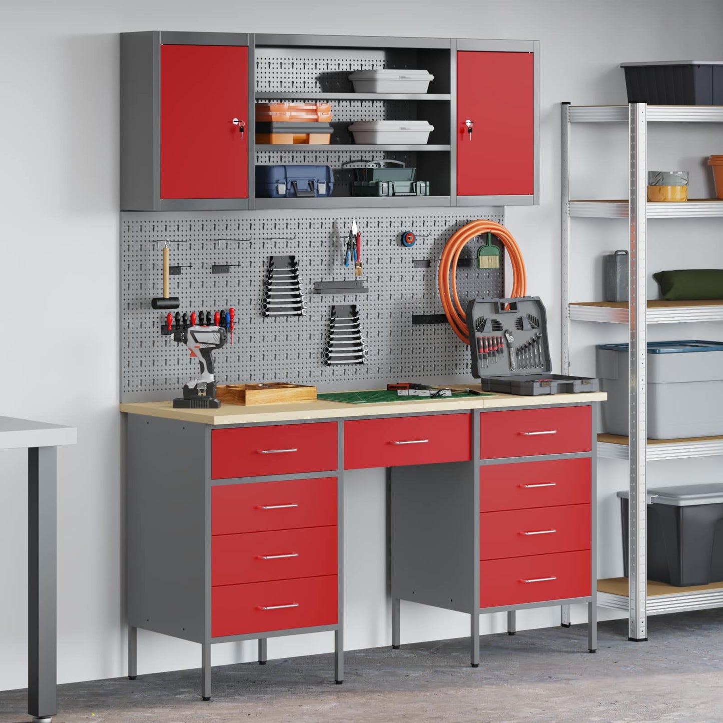 JUNG Vida Werkbank mit Schubladen 8 pcs Rot Ingenieure Holz und Stahl
