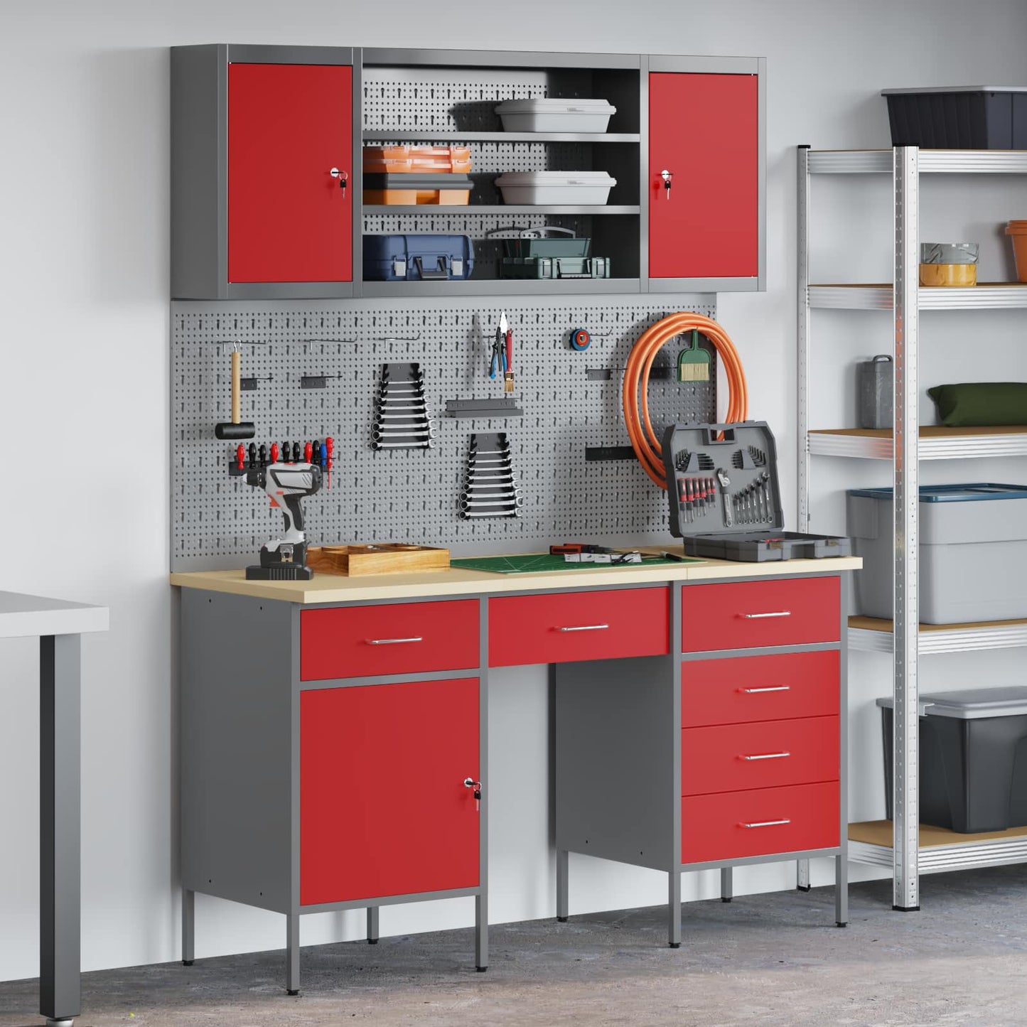 JUNG Vida Werkbank mit Schubladen 8 pcs Rot Ingenieure Holz und Stahl