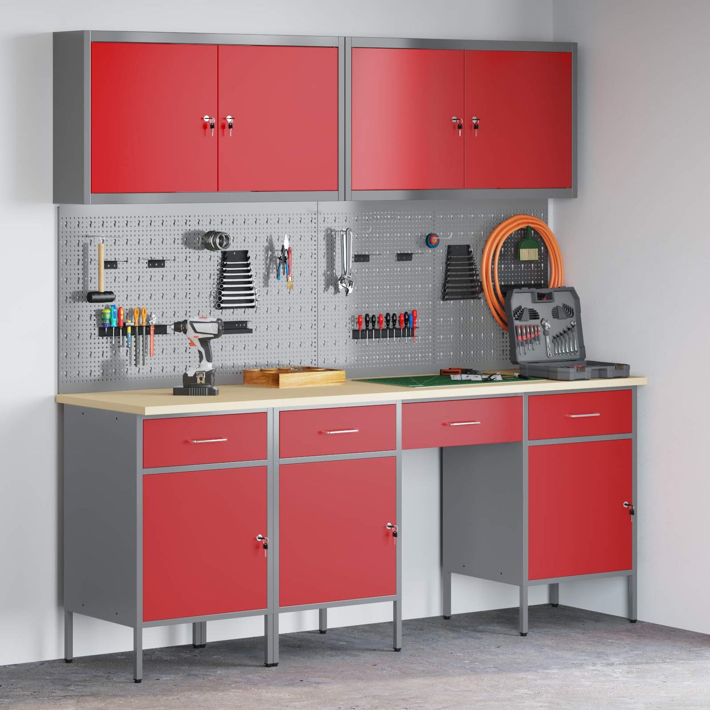 JUNG Vida Werkbank mit Schubladen 10 pcs Rot Ingenieure Holz und Stahl