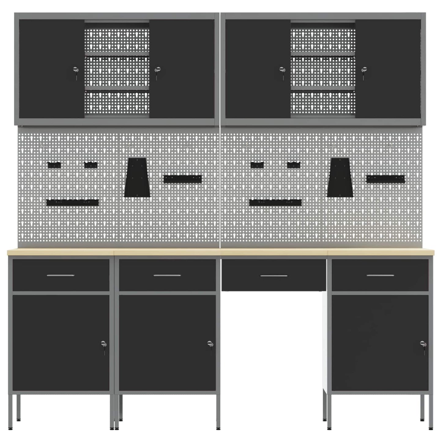JUNG Vida Werkbank mit Speicher 10 pcs Schwarz Ingenieure Holz und Stahl