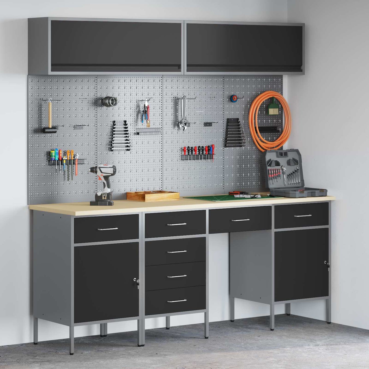 JUNG Vida Arbeitsschrankset mit Schubladen mit Speicher 10 pcs Schwarz