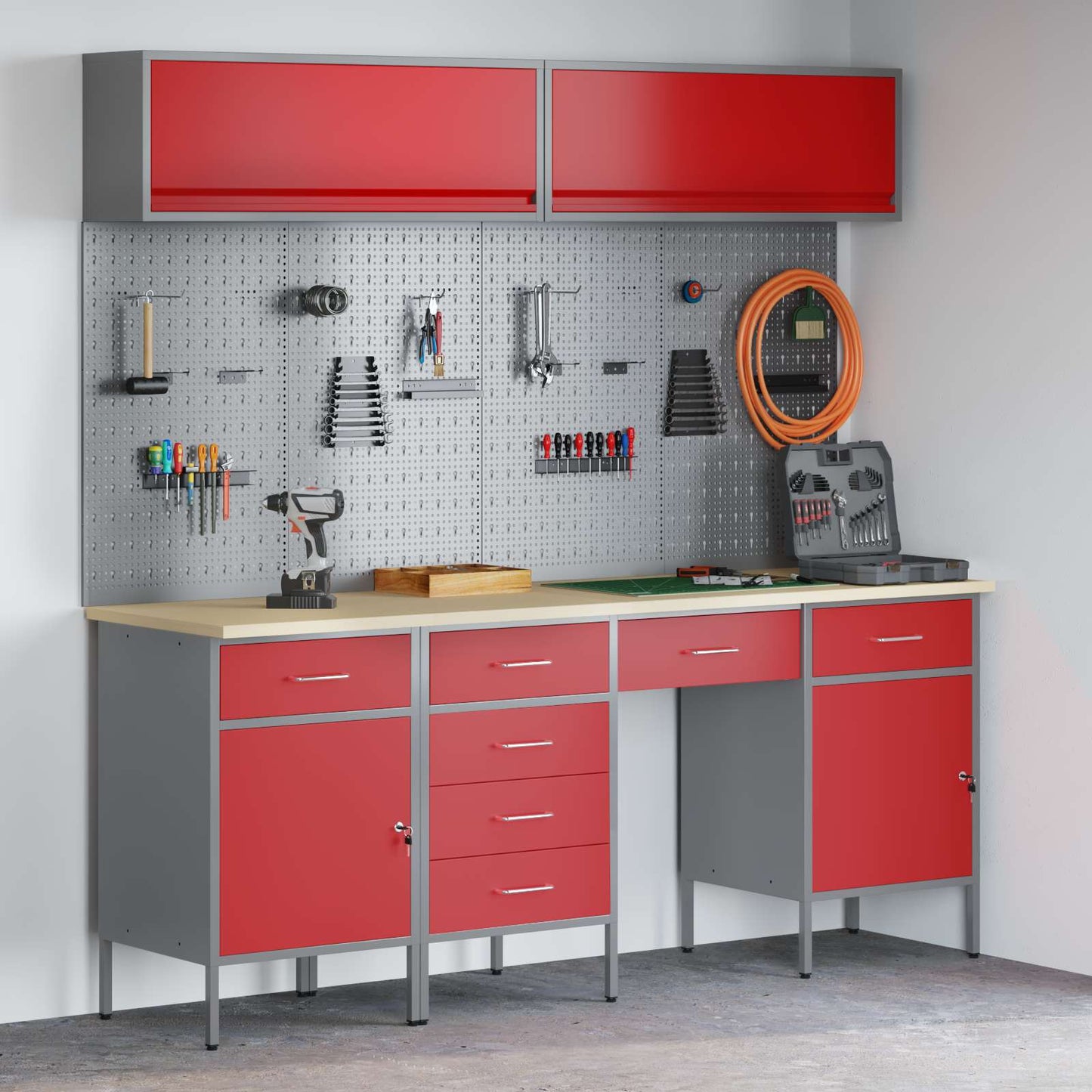 JUNG Vida Arbeitsschrankset mit Schubladen mit Speicher 10 pcs Rot