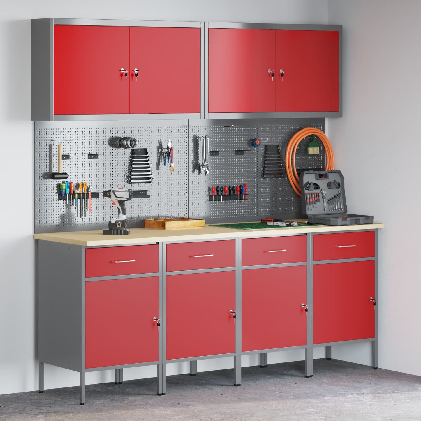 JUNG Vida Werkbank mit Schubladen 10 pcs Rot Ingenieure Holz und Stahl