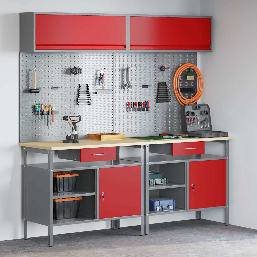JUNG Vida Werkbank-Set 8 pcs Rot und Grau Pulverbeschichteter Stahl