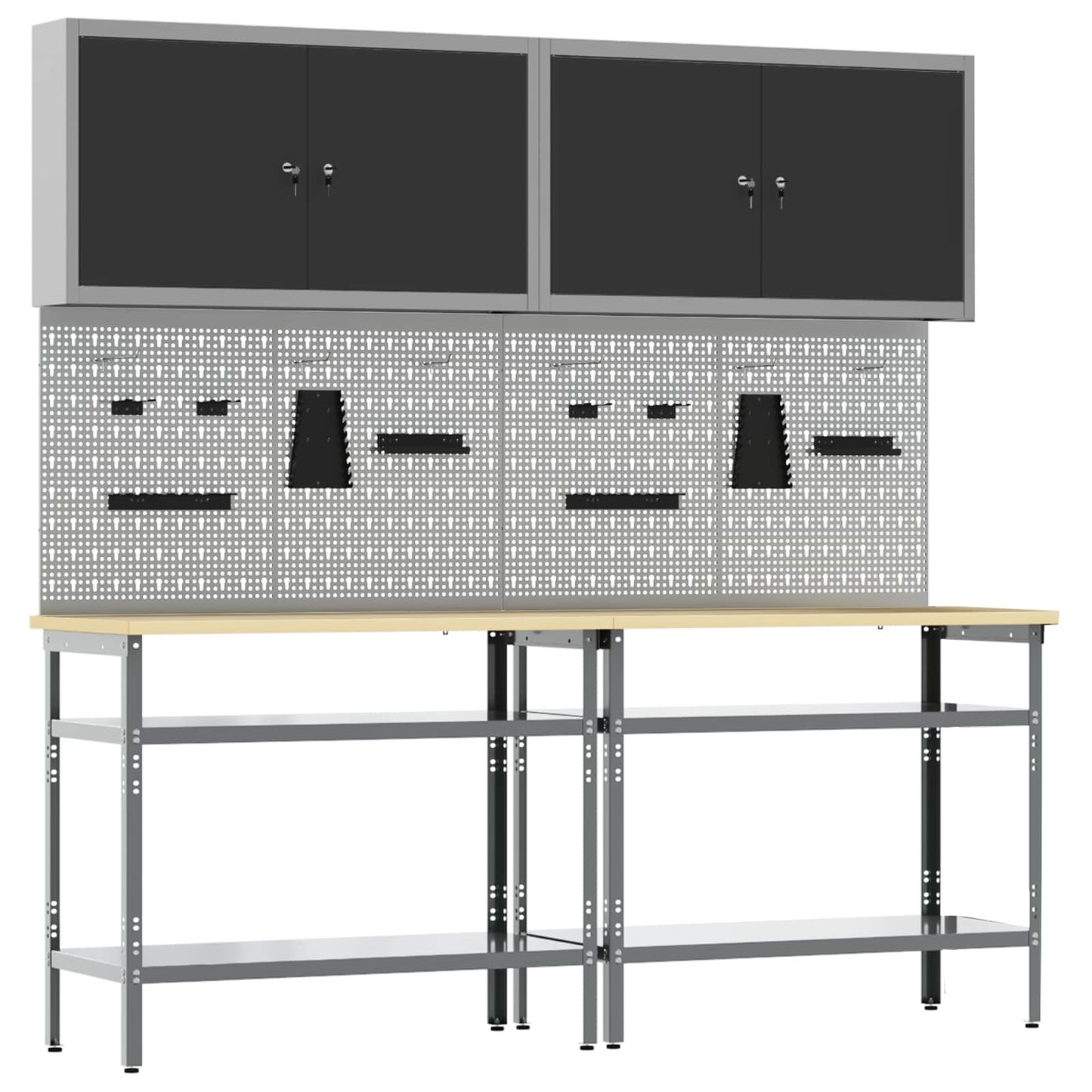 JUNG Vida Werkbank-Set 8 pcs Schwarz und Grau Pulverbeschichteter Stahl