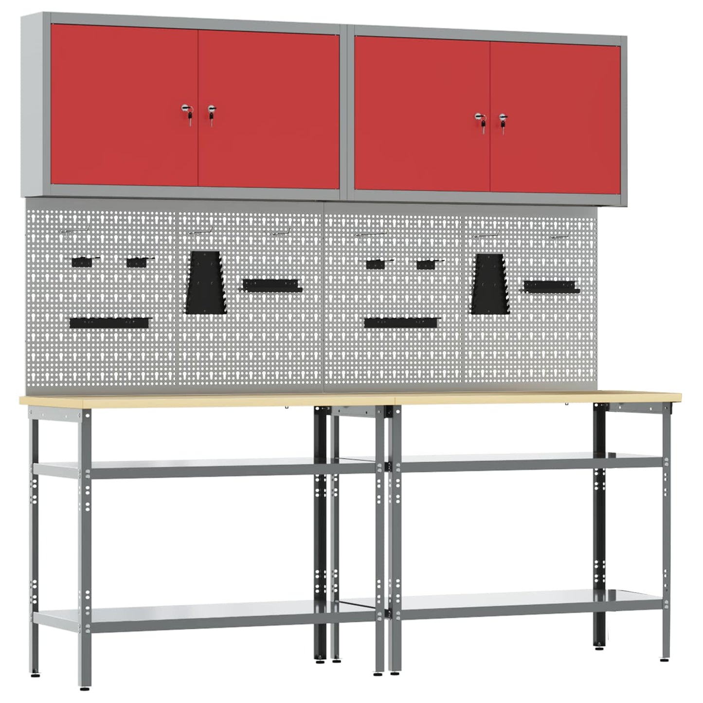 JUNG Vida Werkbank-Set 8 pcs Rot und Grau Pulverbeschichteter Stahl