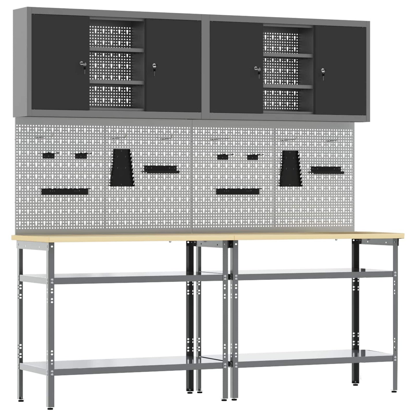 JUNG Vida Werkbank-Set 8 pcs Schwarz und Grau Pulverbeschichteter Stahl