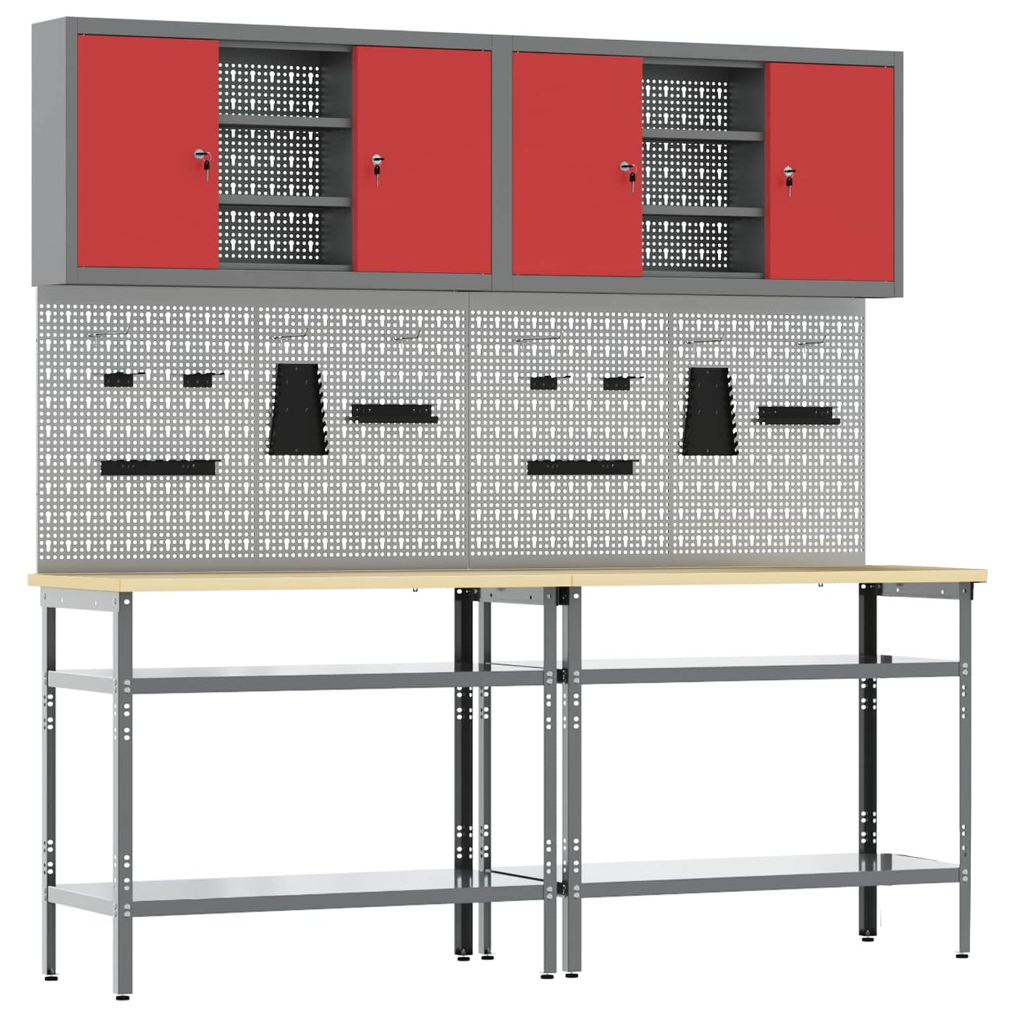 JUNG Vida Werkbank-Set 8 pcs Rot und Grau Pulverbeschichteter Stahl