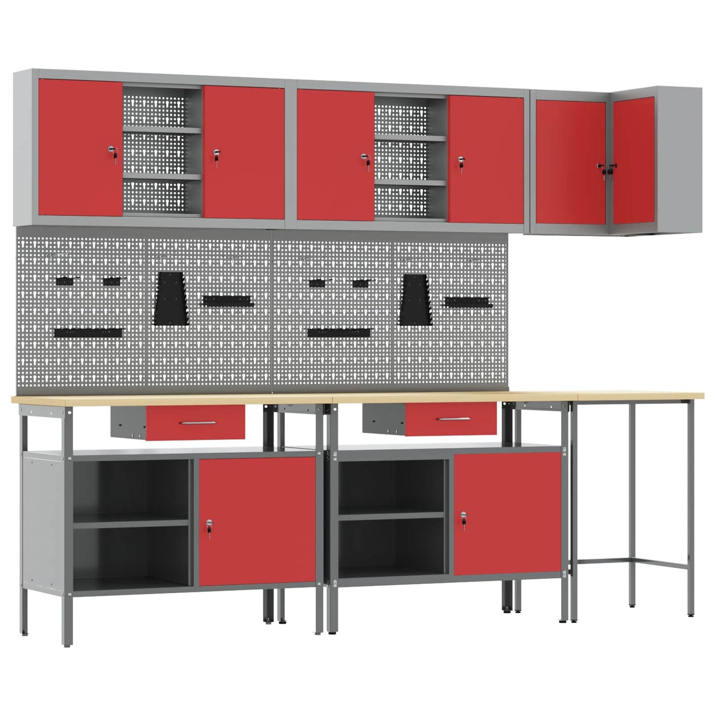 JUNG Vida Arbeitsschrankset mit Schubladen mit Regal 10 pcs Rot und Grau