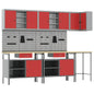 JUNG Vida Arbeitsschrankset mit Schubladen mit Regal 10 pcs Rot und Grau