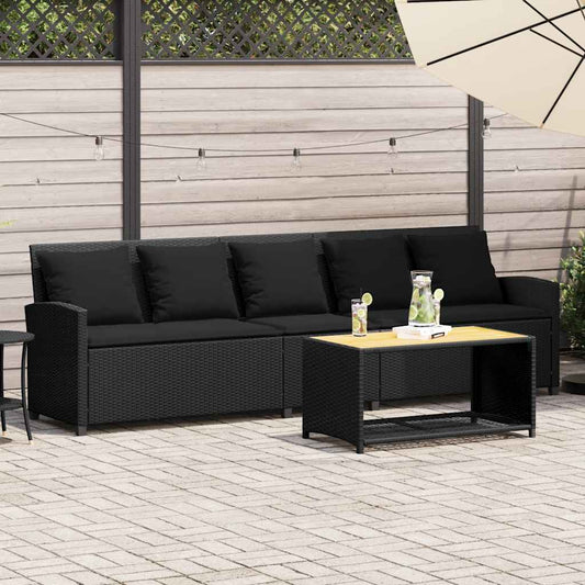 JUNG Vida Gartensofa 5-Sitzer mit Kissen Schwarz Poly Rattan