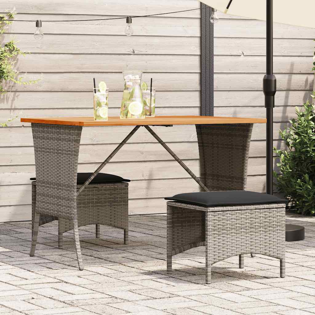JUNG Vida 3-tlg. Garten-Essgruppe mit Kissen Grau Poly Rattan