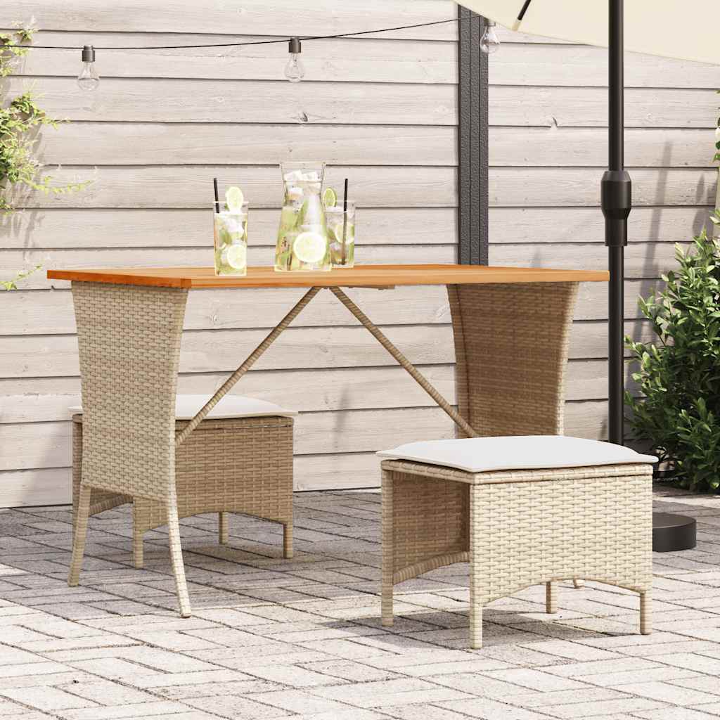 JUNG Vida 3-tlg. Garten-Essgruppe mit Kissen Beige Poly Rattan