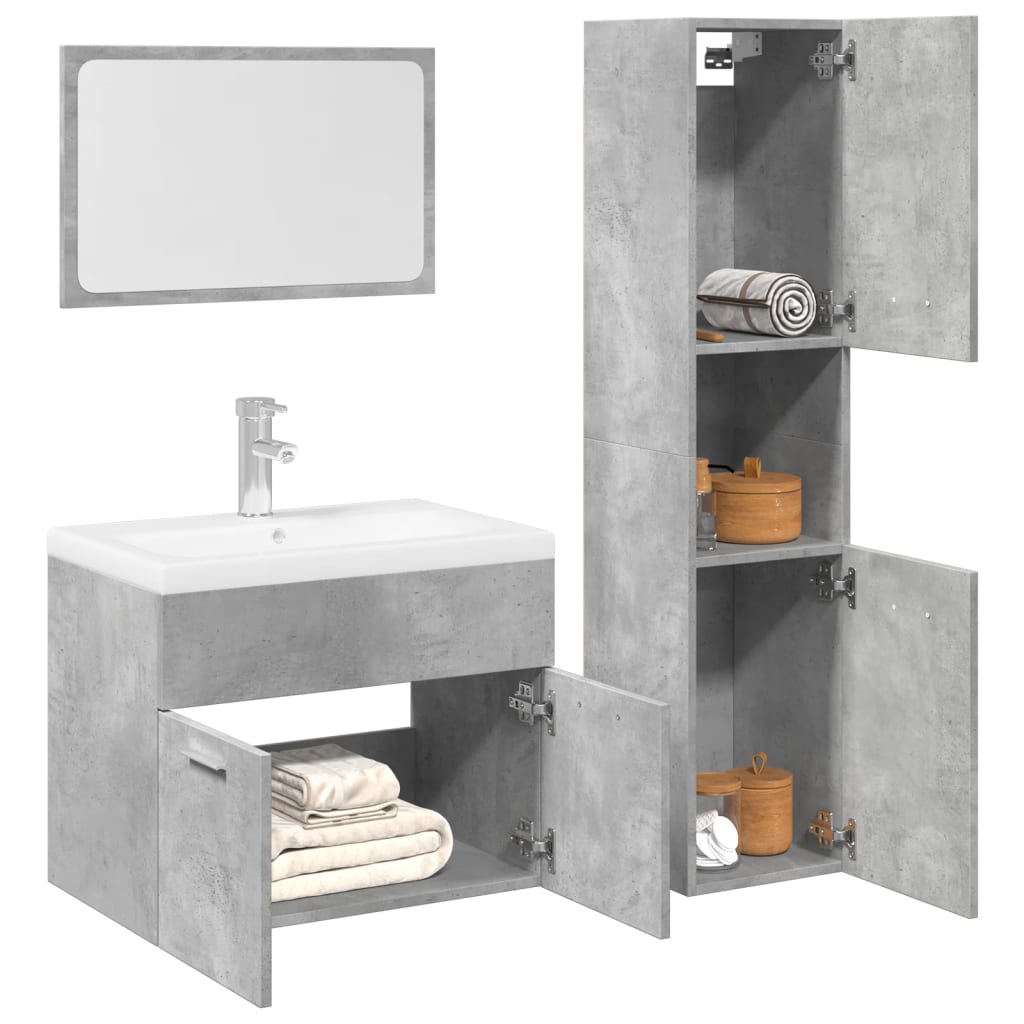 JUNG Vida 3-tlg. Badmöbel-Set Betongrau Holzwerkstoff