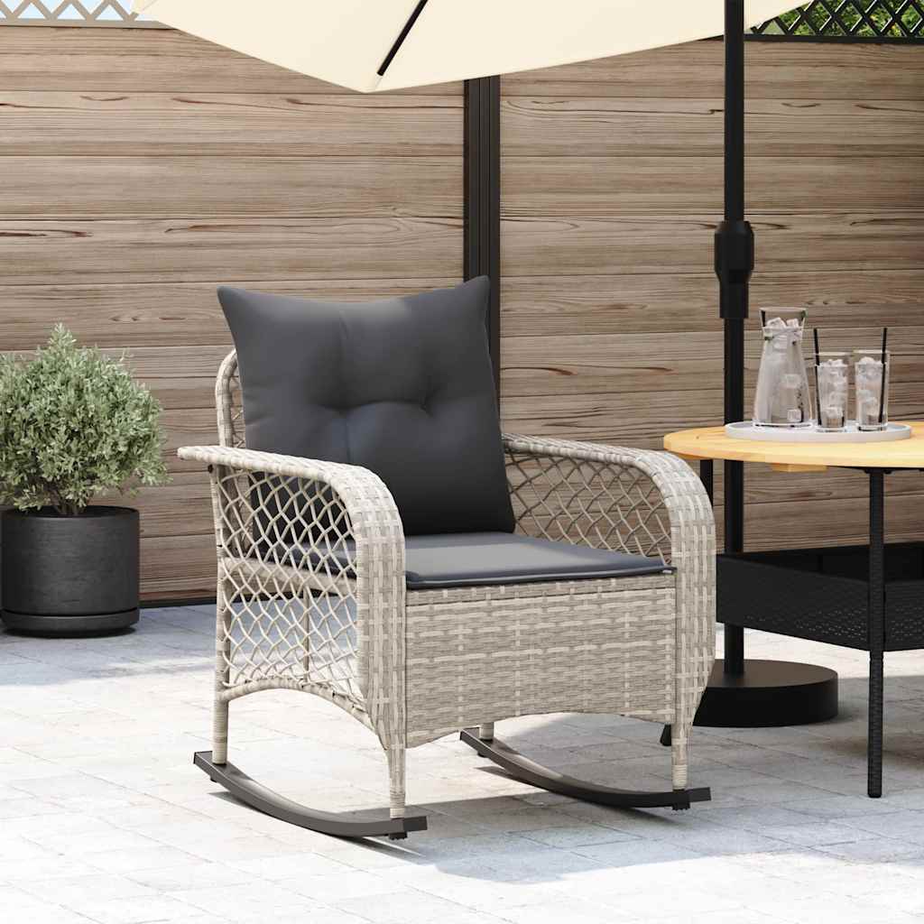 JUNG Vida Garten-Schaukelstuhl mit Kissen Hellgrau Poly Rattan