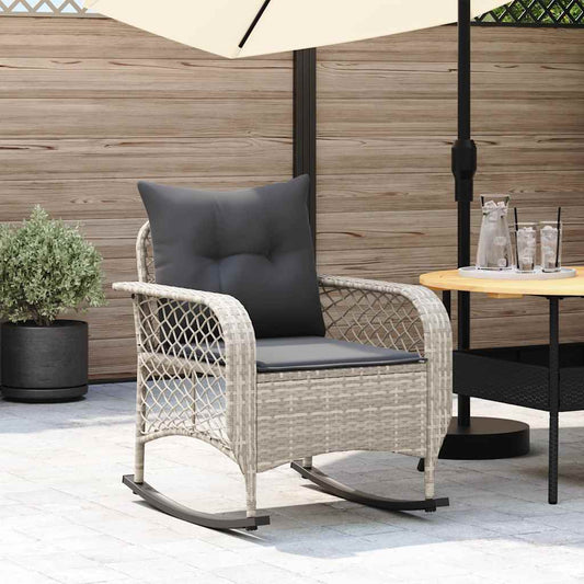 JUNG Vida Garten-Schaukelstuhl mit Kissen Hellgrau Poly Rattan