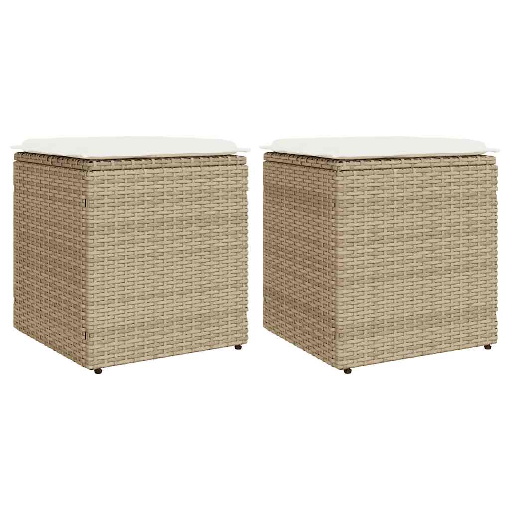 JUNG Vida Gartenhocker mit Kissen 2 Stk. Beige 40x40x43 cm Poly Rattan