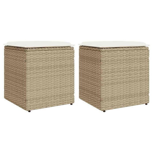 JUNG Vida Gartenhocker mit Kissen 2 Stk. Beige 40x40x43 cm Poly Rattan