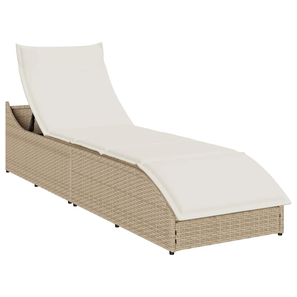 JUNG Vida Klappliege mit Auflage und Stauraum Beige Poly-Rattan