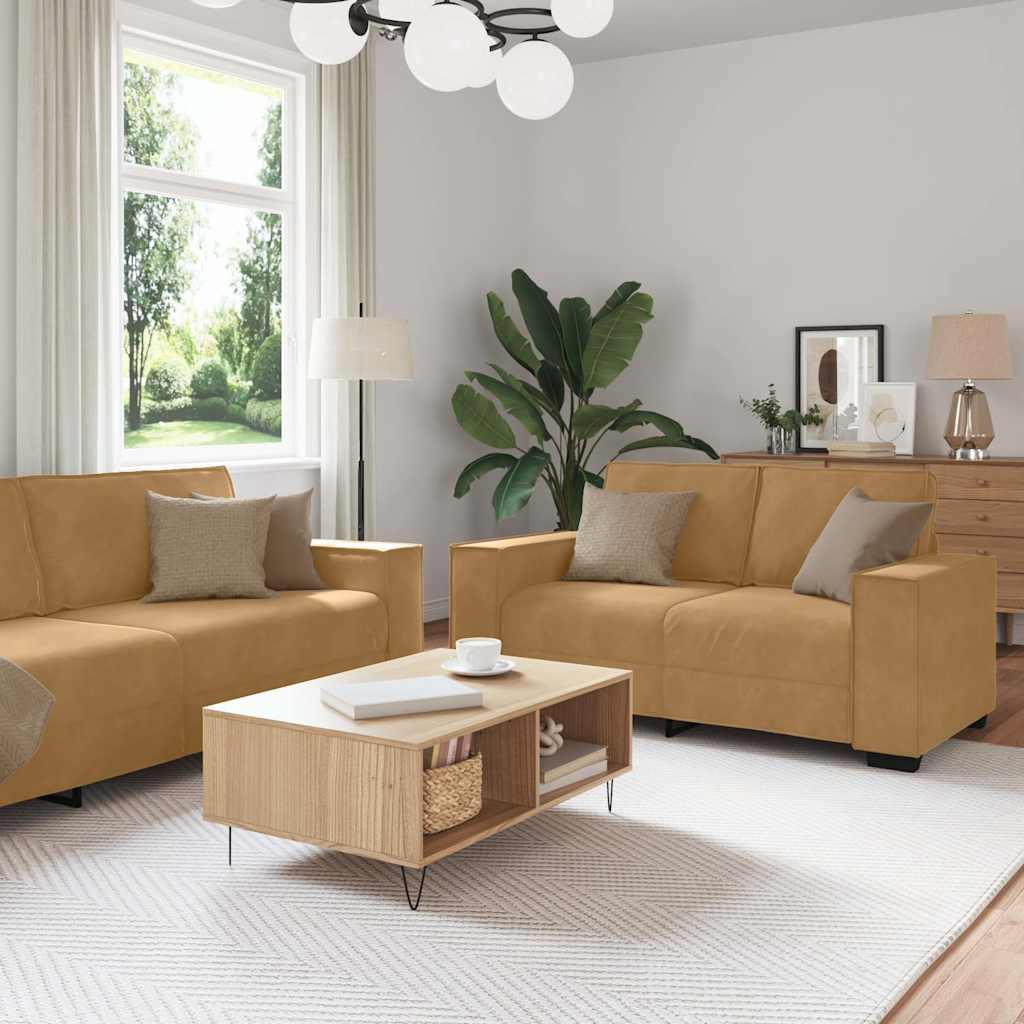 JUNG Vida 3-tlg. Sofagarnitur mit Kissen Braun Samt