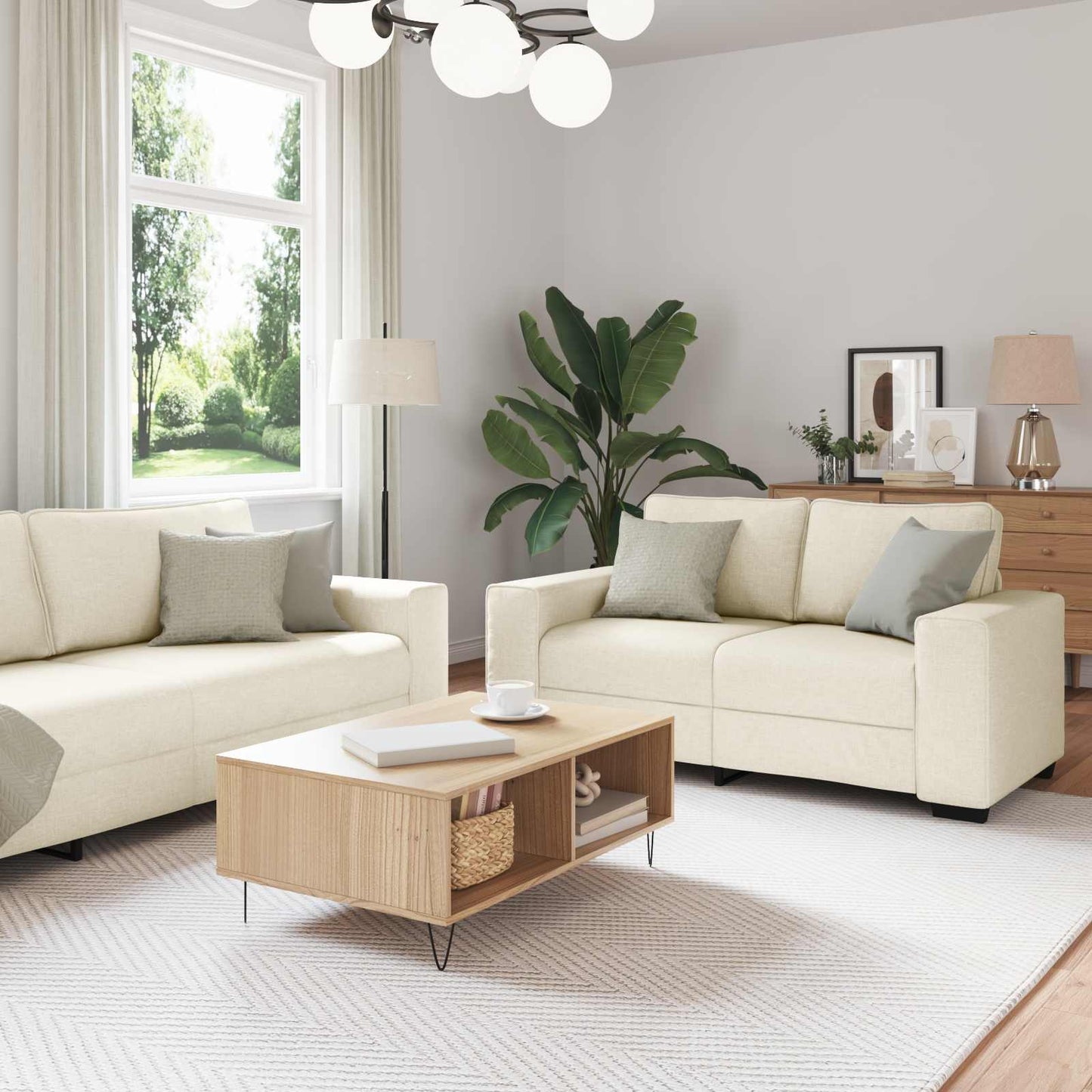 JUNG Vida Sofa 2 pcs Beige 221 x 80 x 82 cm Leinenmischgewebe