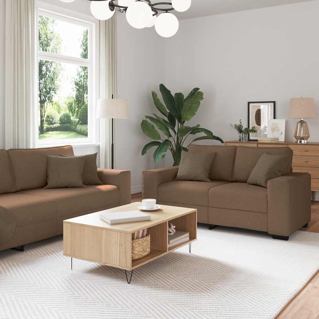JUNG Vida 2-tlg. Sofagarnitur mit Kissen Braun Stoff