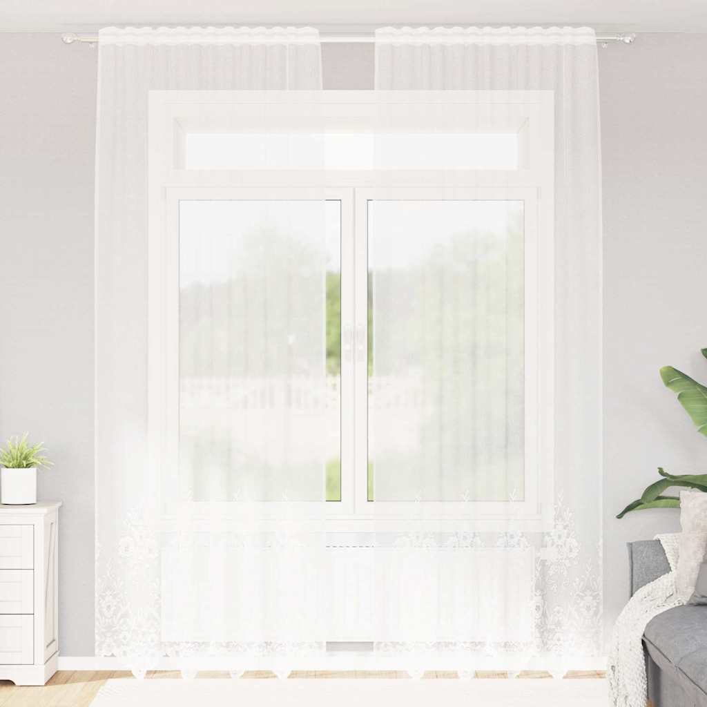 JUNG Vida Spitzenvorhang mit Vorhängen Floral Weiß 280 x 150 cm Polyester