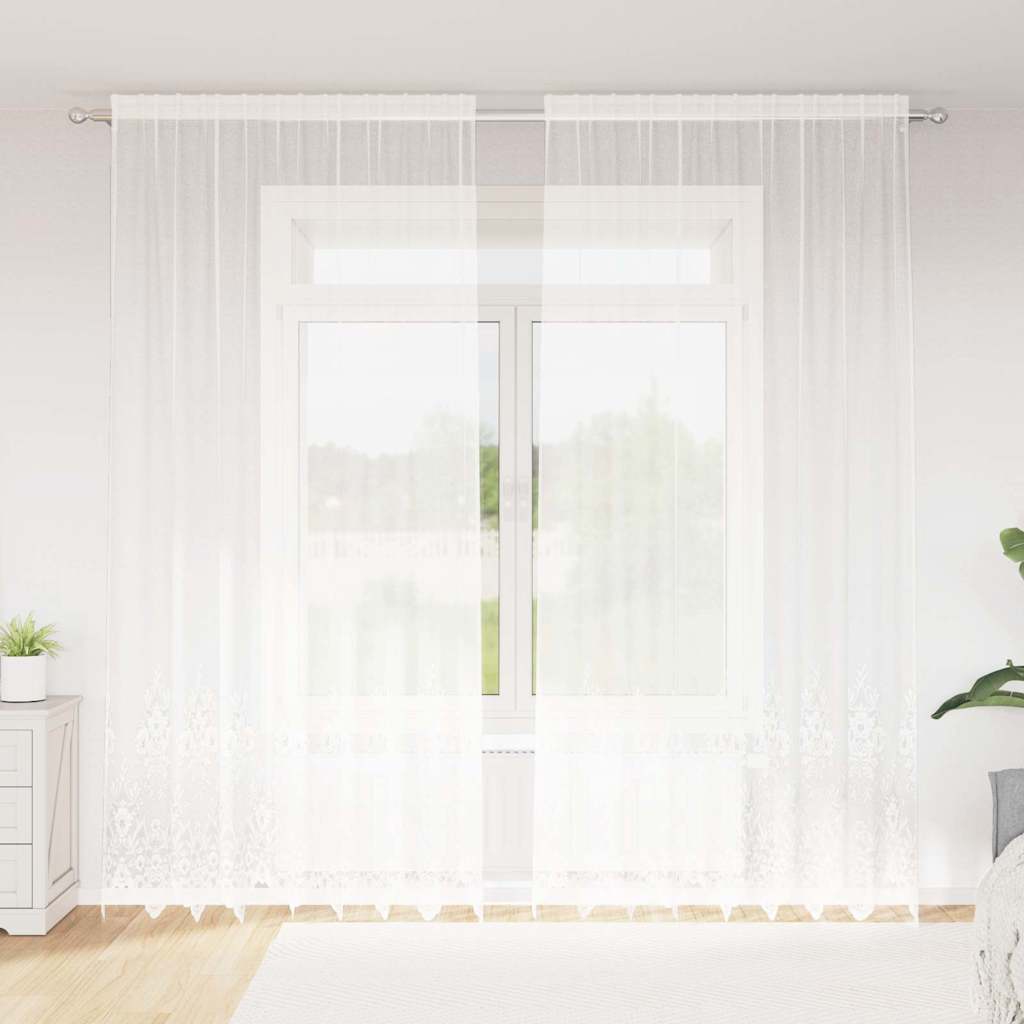 JUNG Vida Spitzenvorhang mit Vorhängen Floral Weiß 300 x 200 cm Polyester