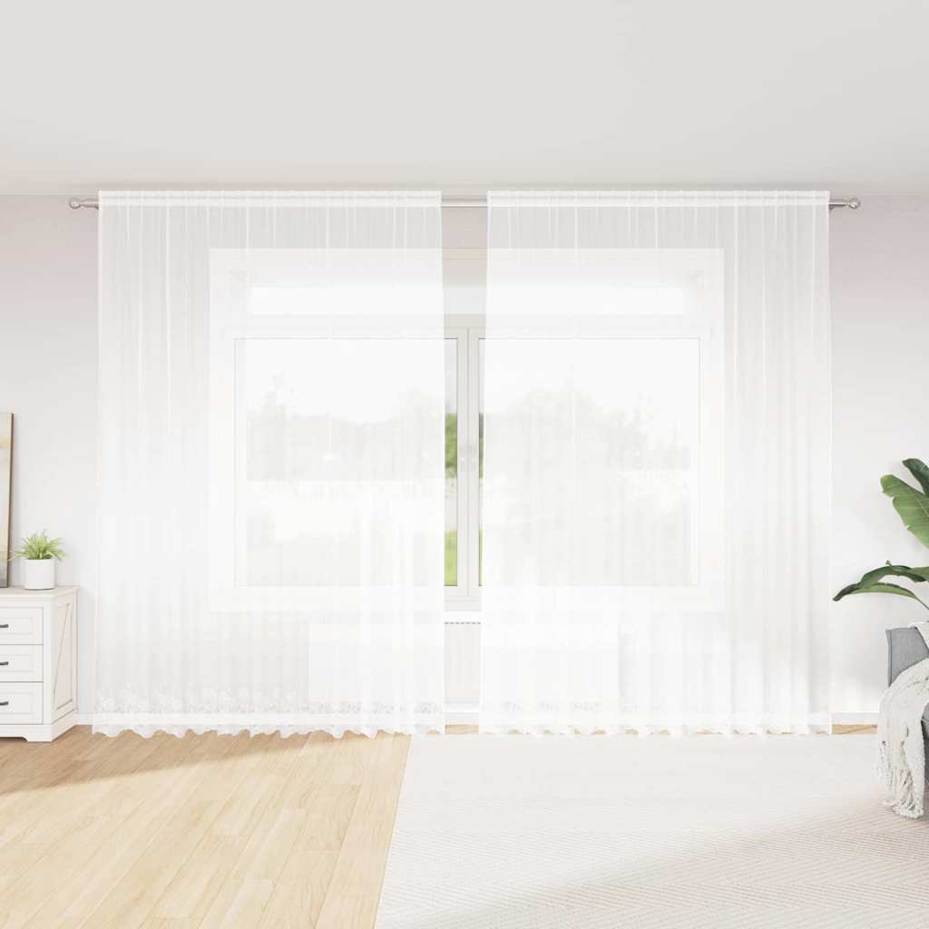 JUNG Vida Spitzenvorhang mit Vorhängen Floral Weiß 300 x 300 cm Polyester