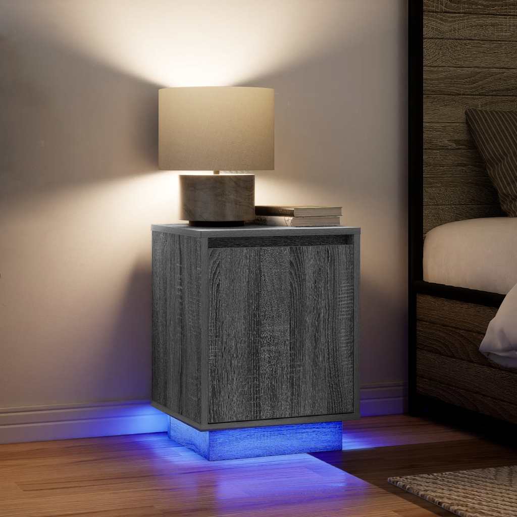 JUNG Vida Nachttische mit LED-Leuchten 2 Stk. Grau Sonoma 38x34x50 cm
