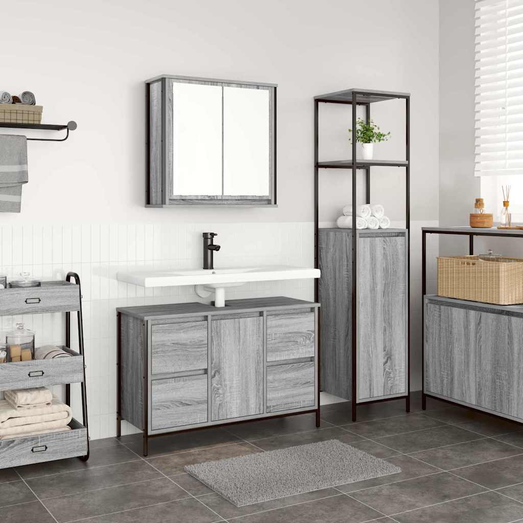 JUNG Vida Badezimmermöbel Set mit Regal 2 pcs Grau Sonoma und Schwarz