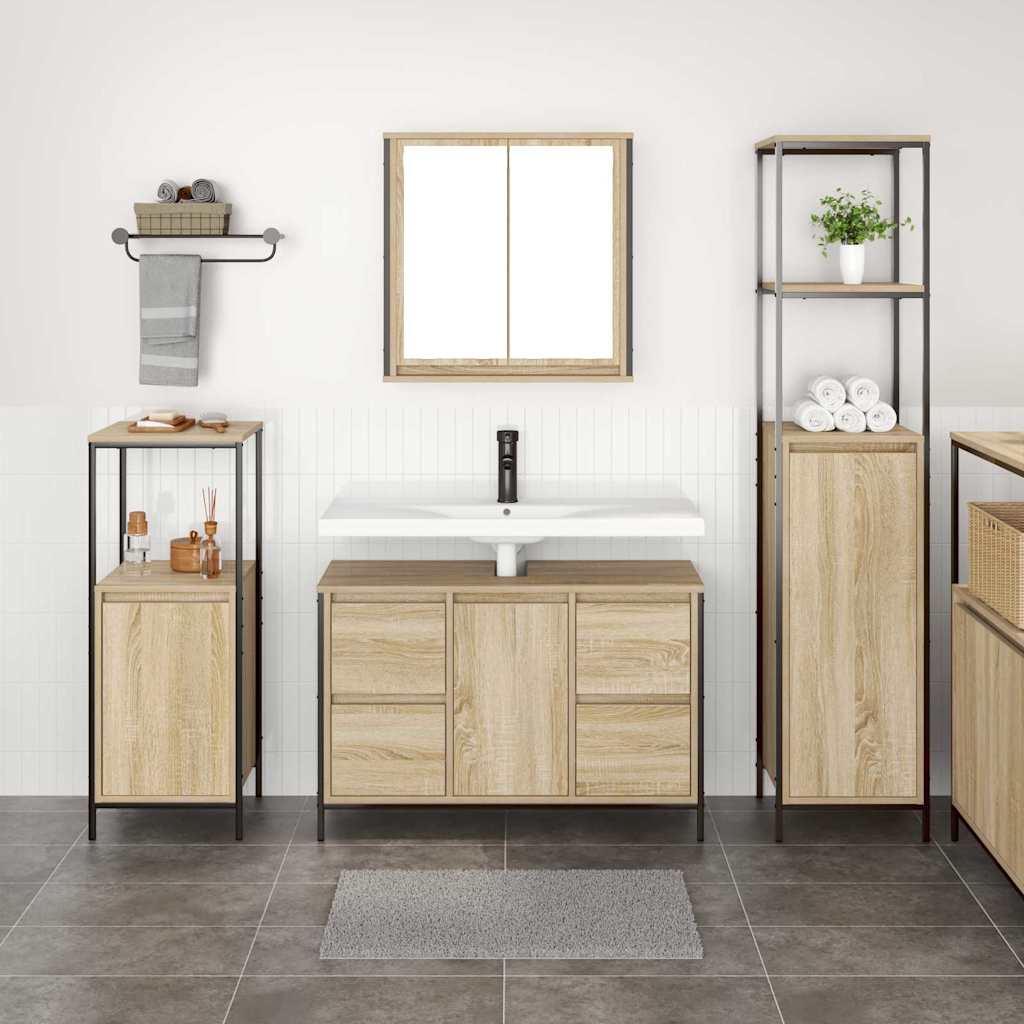 JUNG Vida Badezimmermöbel Set mit Regal 3 pcs Sonoma-Eiche und Schwarz