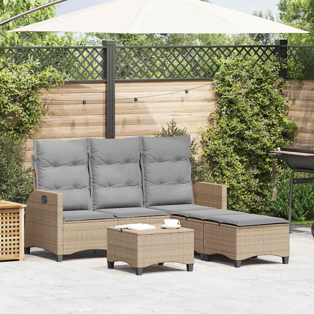 JUNG Vida 3-tlg. Garten-Sofagarnitur mit Kissen L-Form Beige Poly Rattan