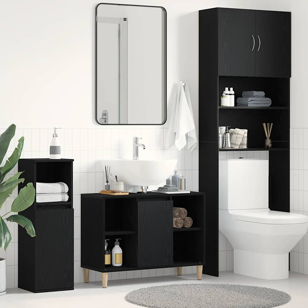 JUNG Vida Spülbeckenschrank Eiche Schwarz 80x33x60 cm Holzwerkstoff