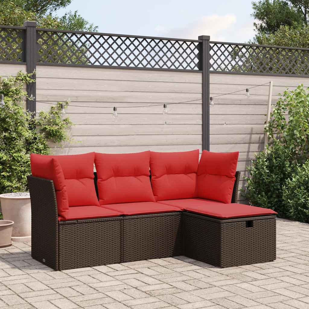 JUNG Vida 4-tlg. Garten-Sofagarnitur mit Kissen Braun Poly Rattan