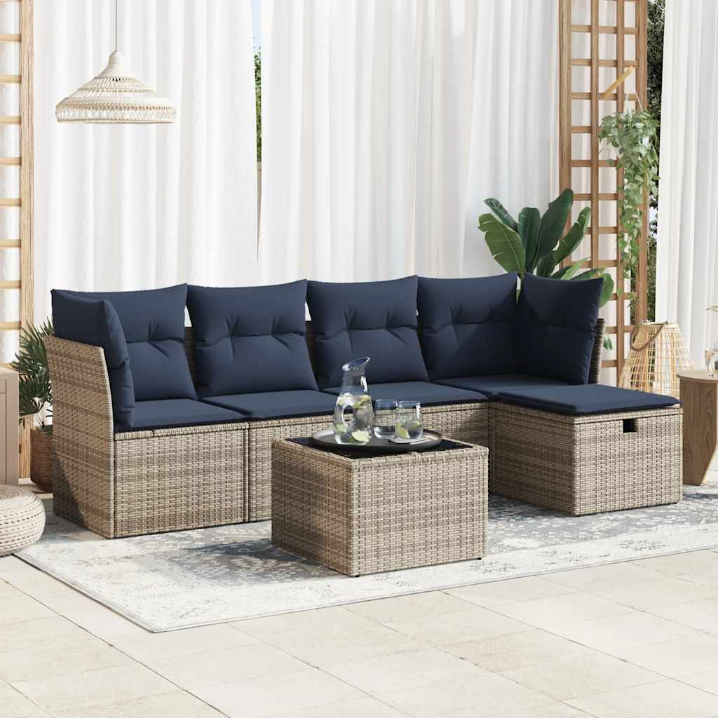 JUNG Vida 6-tlg. Garten-Sofagarnitur mit Kissen Grau Poly Rattan