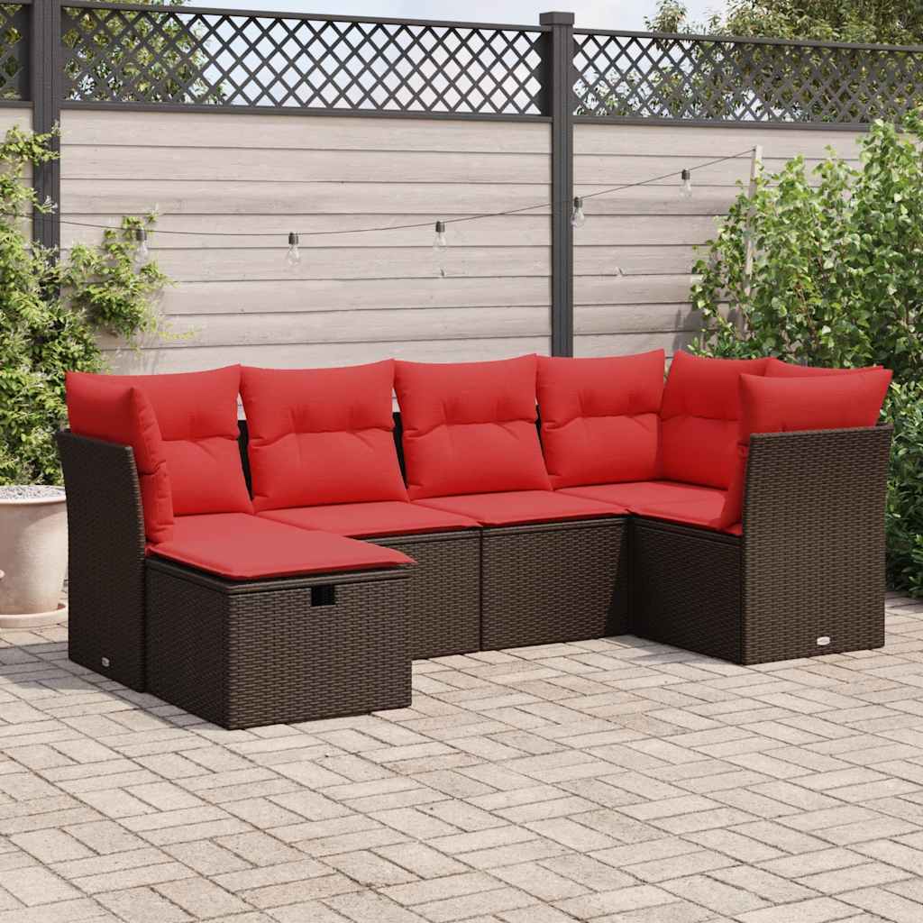 JUNG Vida 6-tlg. Garten-Sofagarnitur mit Kissen Braun Poly Rattan