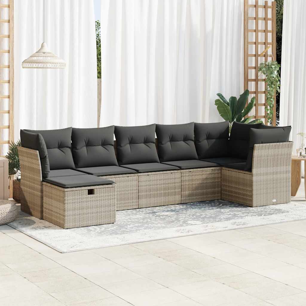 JUNG Vida 7-tlg. Garten-Sofagarnitur mit Kissen Hellgrau Poly Rattan