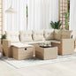 JUNG Vida 7-tlg. Garten-Sofagarnitur mit Kissen Beige Poly Rattan