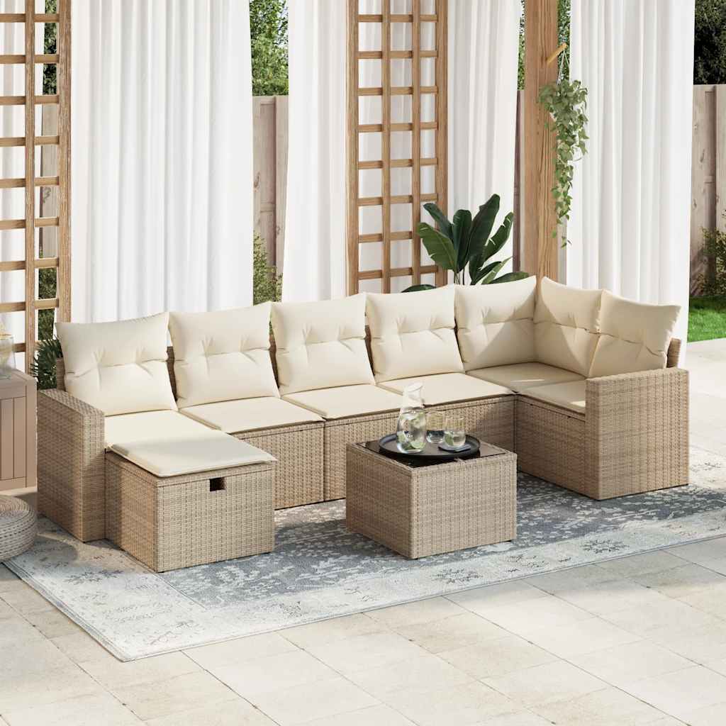 JUNG Vida 8-tlg. Garten-Sofagarnitur mit Kissen Beige Poly Rattan