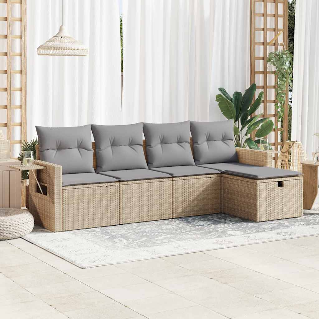 JUNG Vida 5-tlg. Garten-Sofagarnitur mit Kissen Beige Poly Rattan