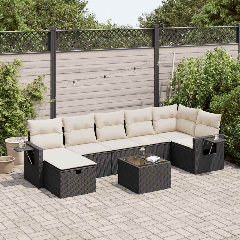 JUNG Vida 8-tlg. Garten-Sofagarnitur mit Kissen Schwarz Poly Rattan