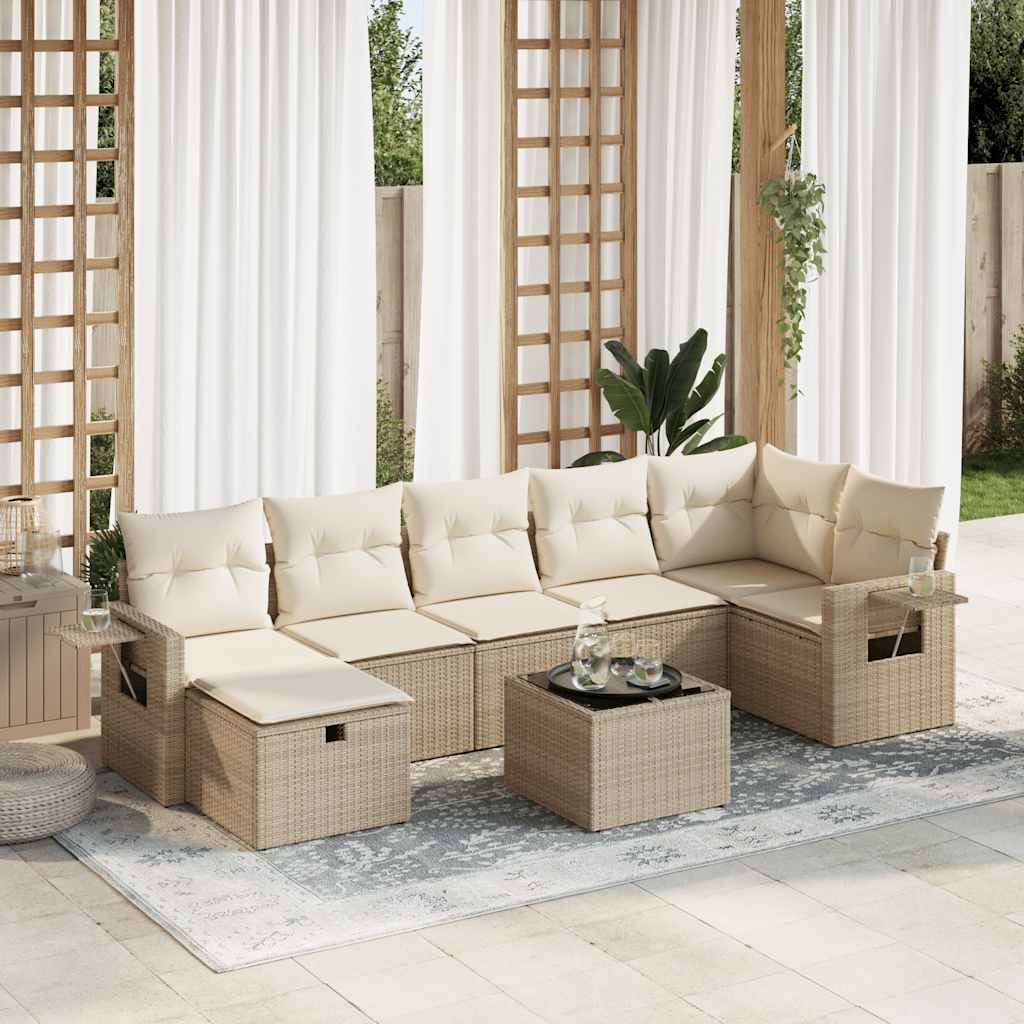 JUNG Vida 8-tlg. Garten-Sofagarnitur mit Kissen Beige Poly Rattan